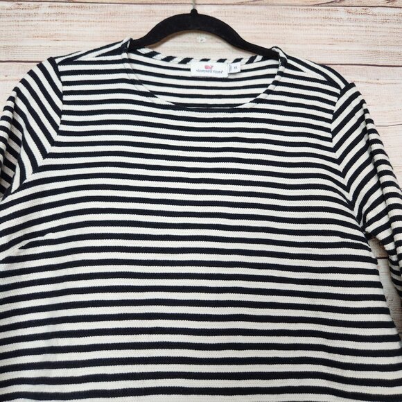 VINEYARD VINES Black White Striped Ruffle Bottom Top Long Sleeve Size XS - Picture 2 of 14